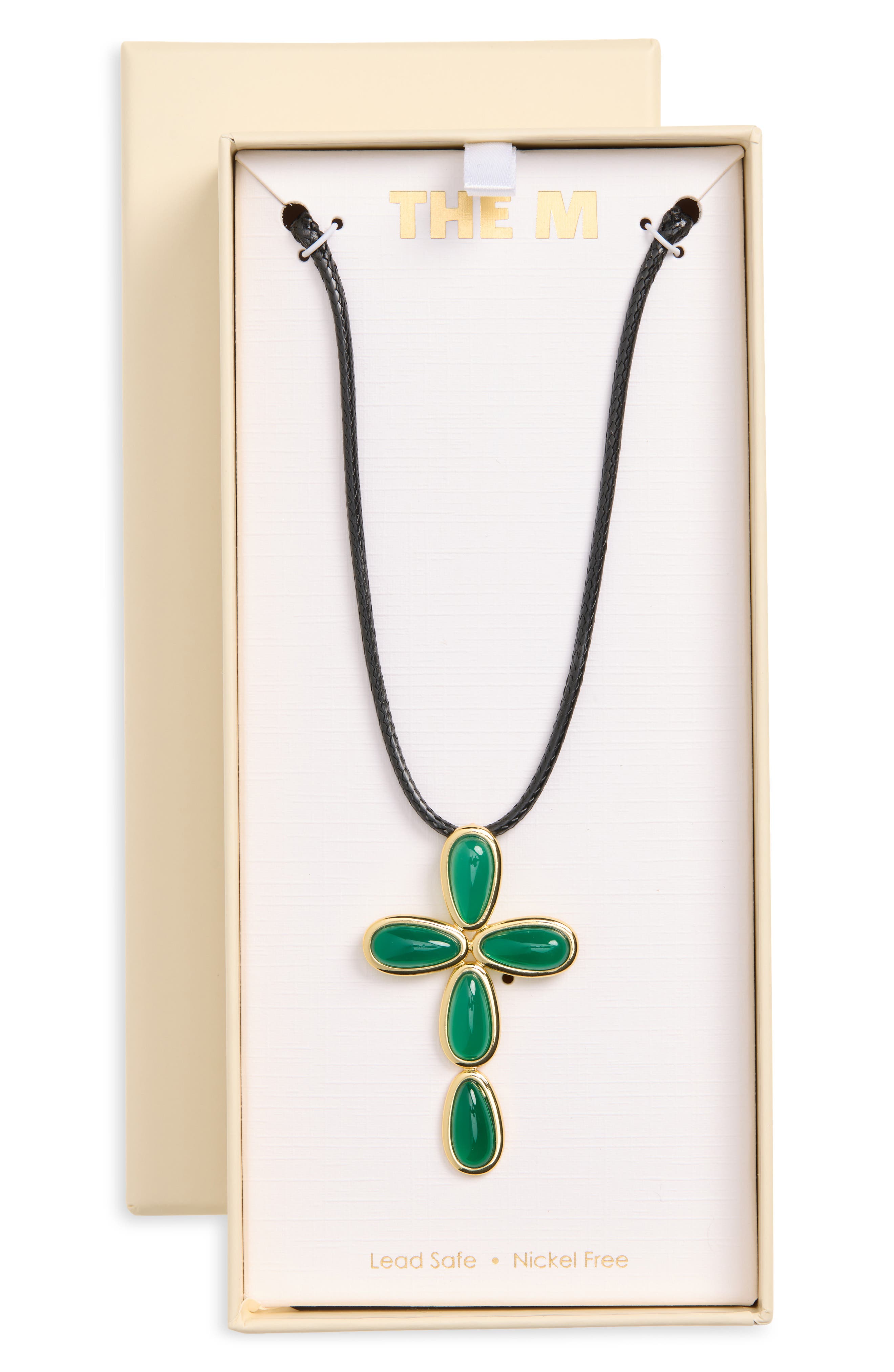 Stone Cross Cord Necklace