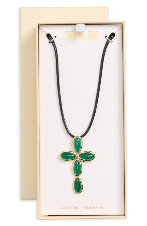 Stone Cross Cord Necklace