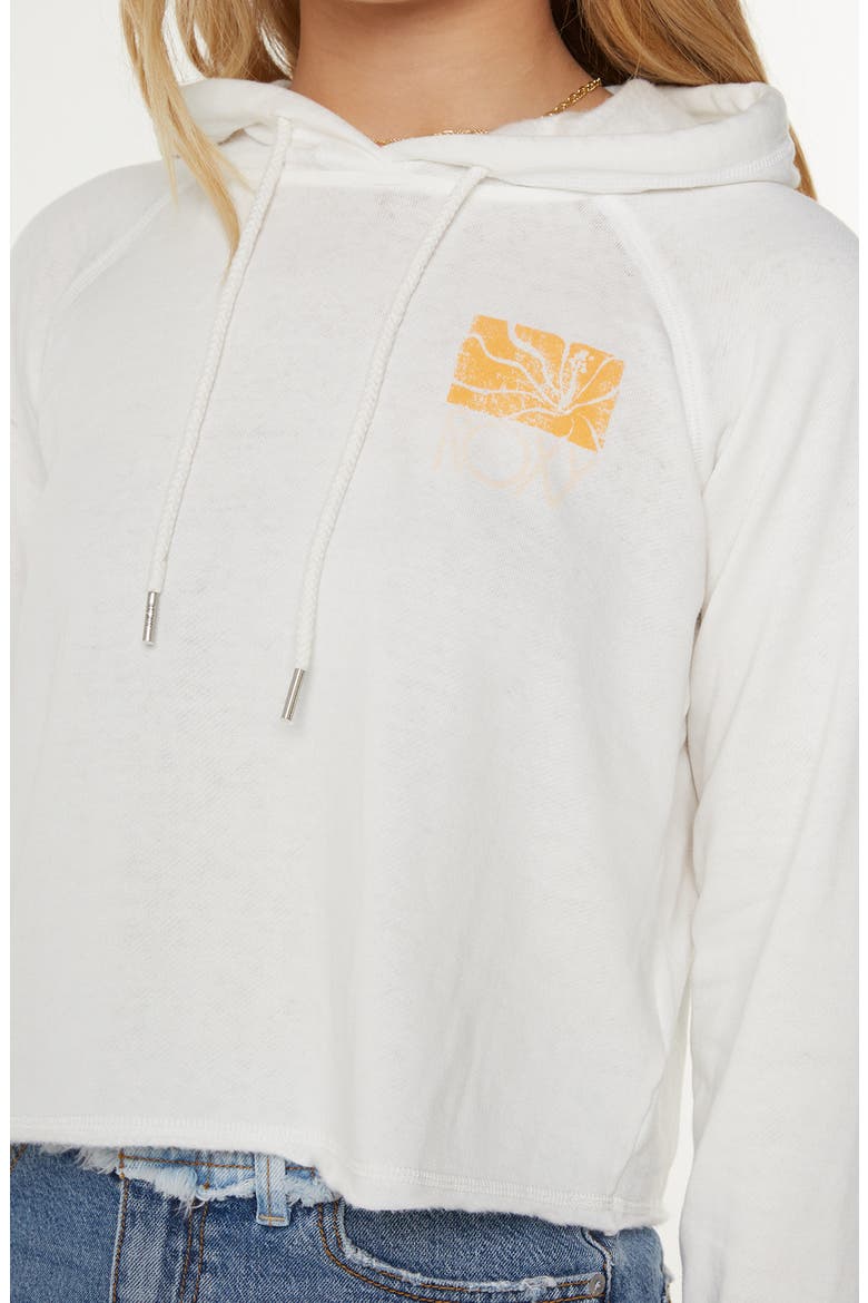 We Arrived Crop Fleece Graphic Hoodie, Alternate, color, SNOW WHITE SEA GLASS