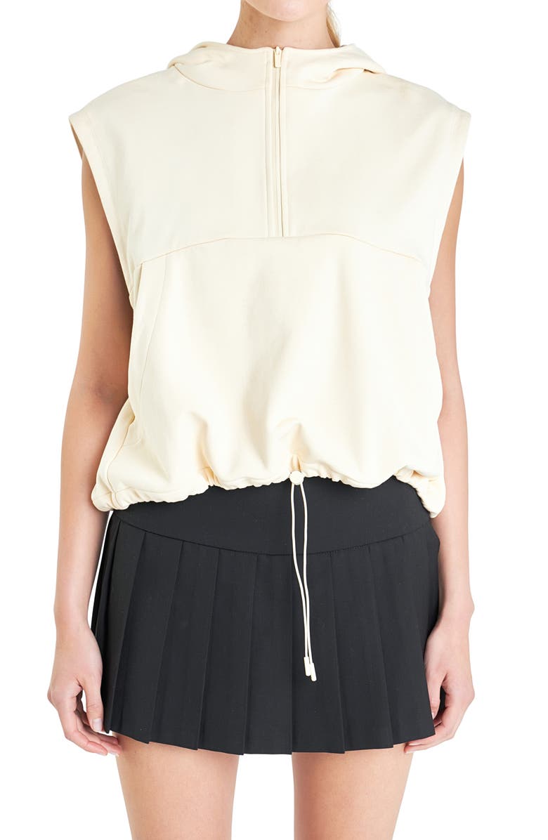 Grey Lab Sleeveless Quarter Zip Cotton Hoodie, Alternate, color, Cream