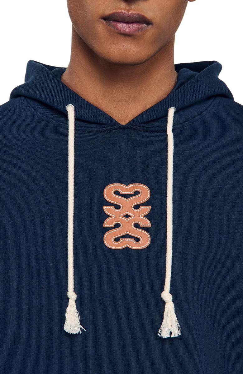 SANDRO Leather patch sweatshirt, Alternate, color, Navy Blue