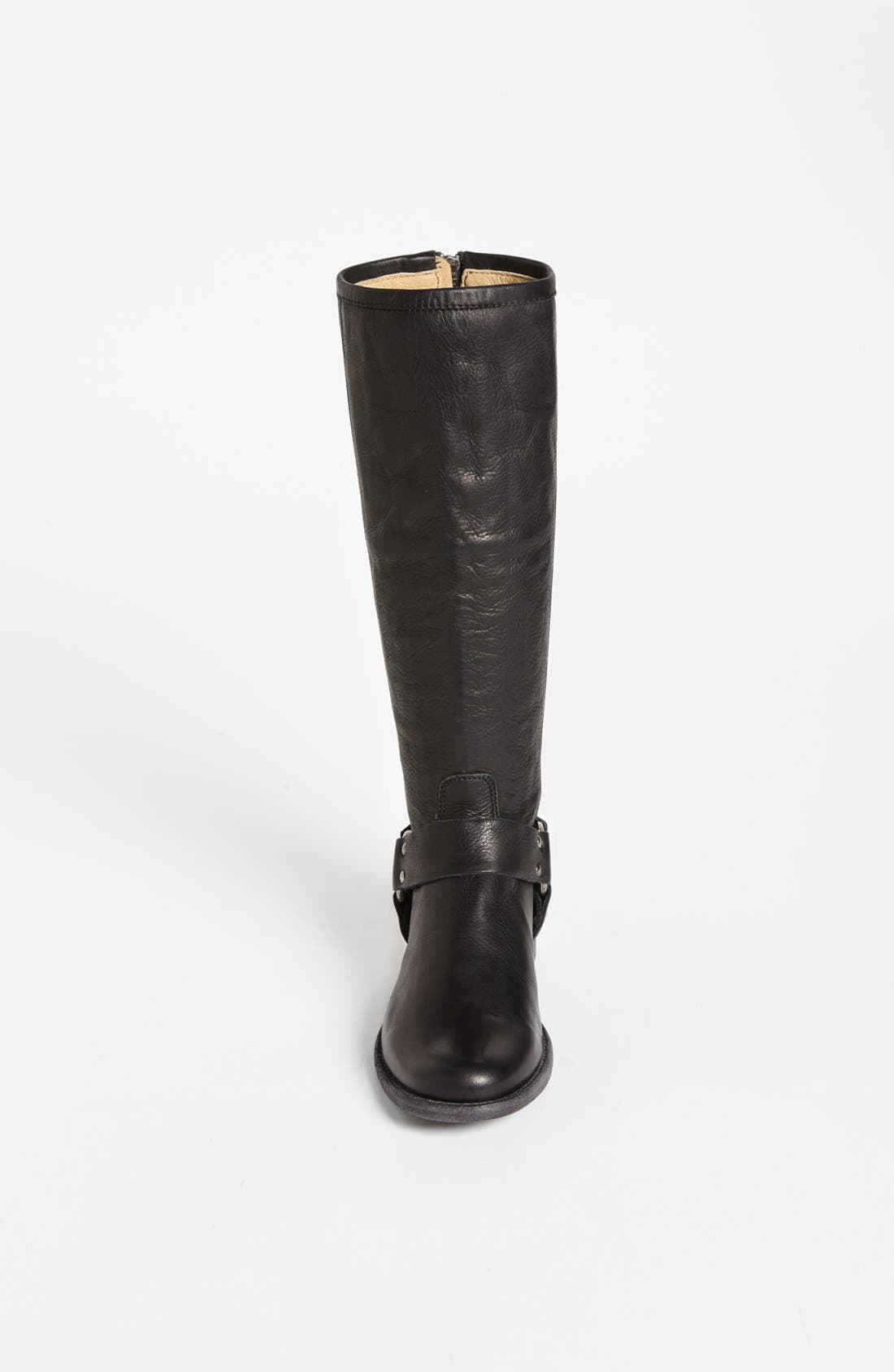 'Phillip Harness' Tall Washed Leather Riding Boot, Alternate, color, BLACK LEATHER