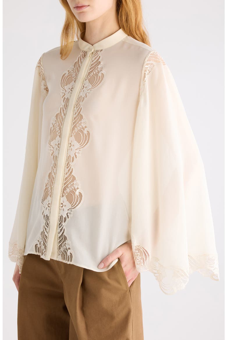 Silk Georgette & Lace Shirt, Alternate, color, PRISTINE WHITE