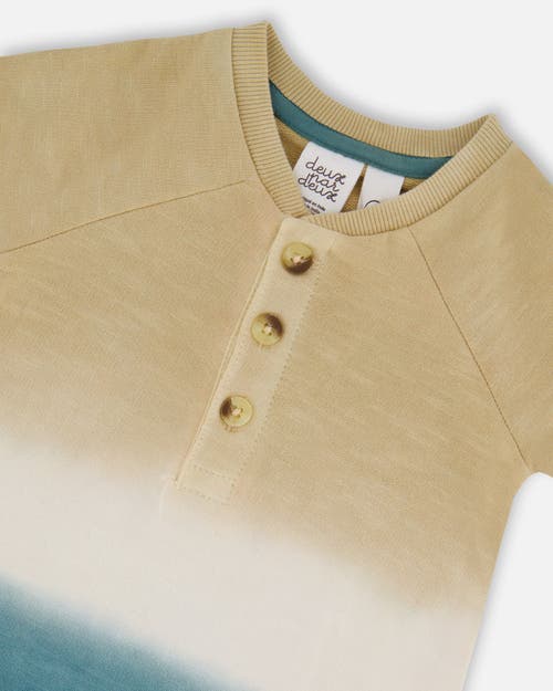 Deux Par Deux Baby Boy's One-piece Romper Gradient Beige And Teal In Gradient Beige And Teal