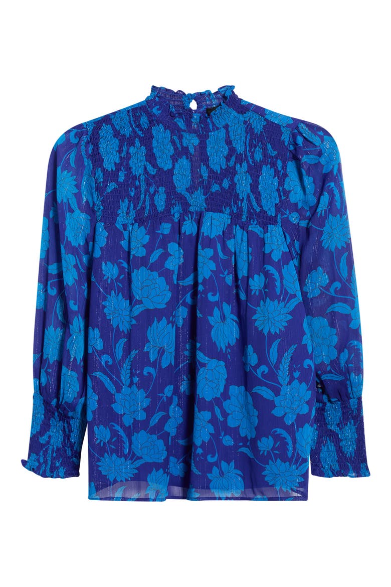 Sunnie Metallic Smocked Yoke Balloon Sleeve Top, Alternate, color, NAVY-MULTI