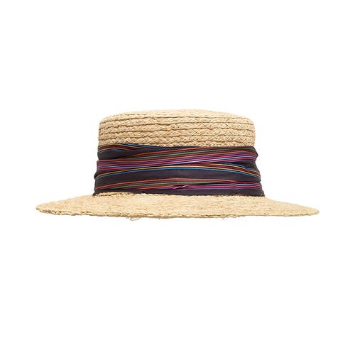 Lost Pattern Nyc "frida's Garden" Straw Hat With Ribbon Band In Neutral