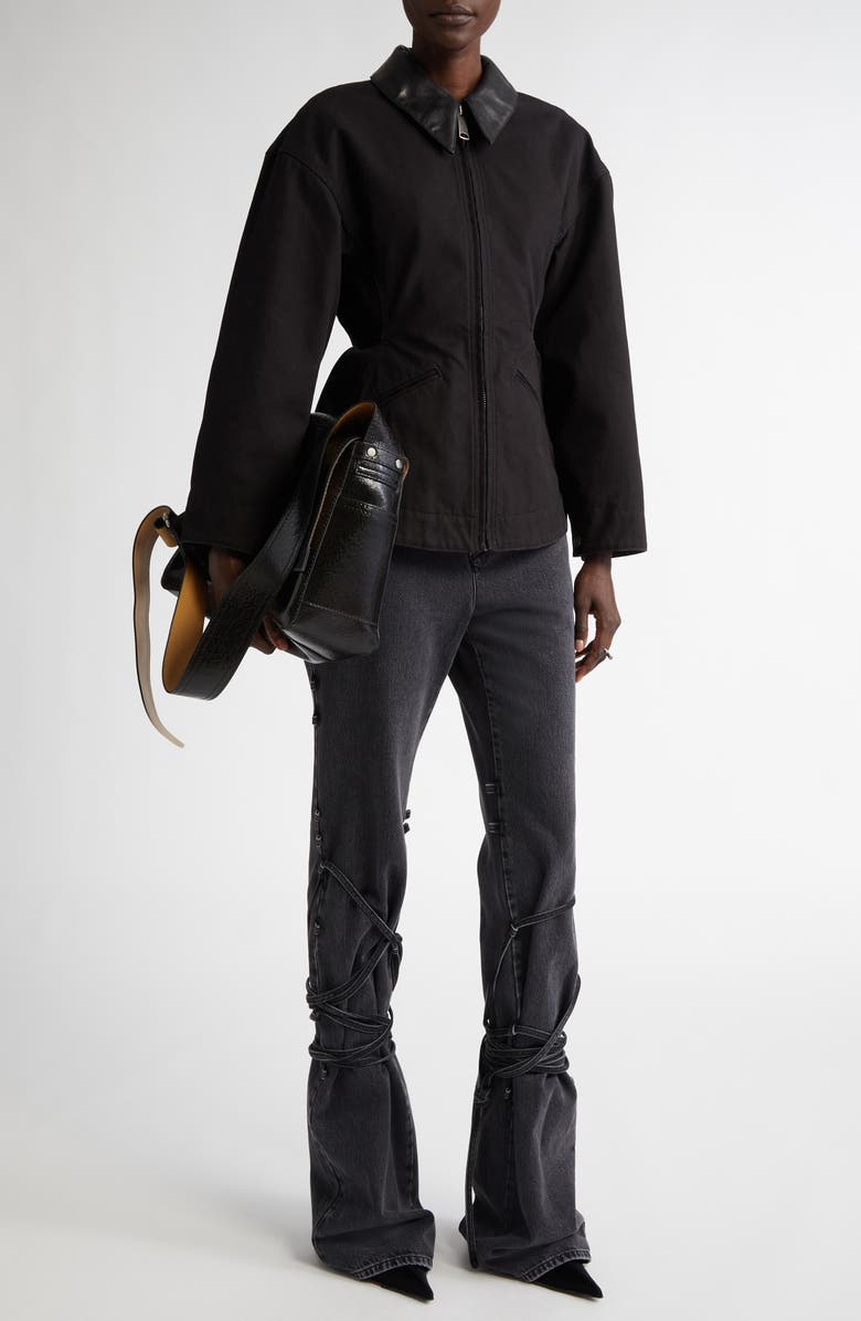 McQueen Exaggerated Cotton Canvas Peplum Jacket, Alternate, color, Black