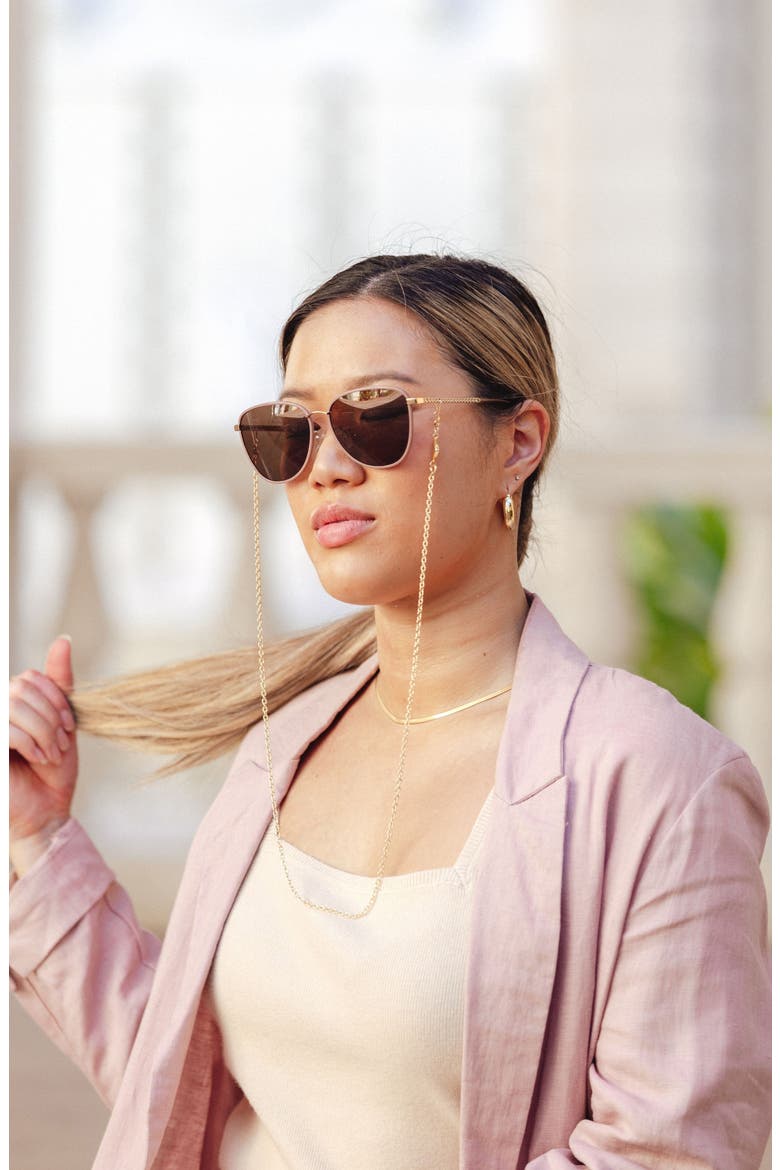 Leahi 59mm Nose Pads Polarized Round Sunglasses, Alternate, color, TUSCAN ROSE CHAIN TEMPLE