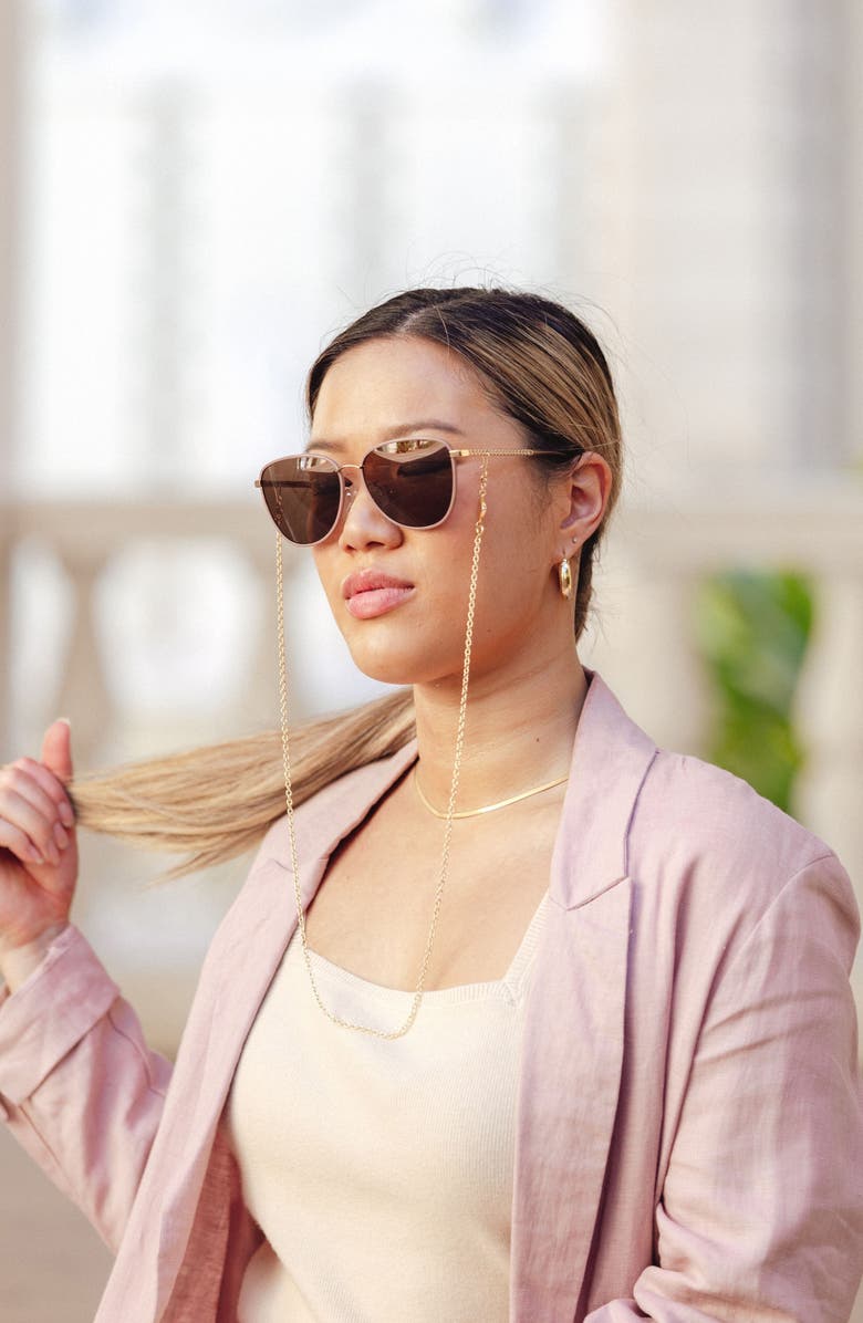 Mohala Eyewear Leahi 59mm Nose Pads Polarized Round Sunglasses, Alternate, color, Tuscan Rose Chain Temple