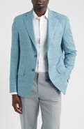 Heritage Gold Aqua Blue Slub Wool Blend Twill Sport Coat