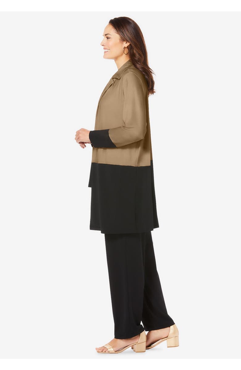 Jessica London 3-Piece Knit Pant Set, Alternate, color, Khaki Black Colorblock