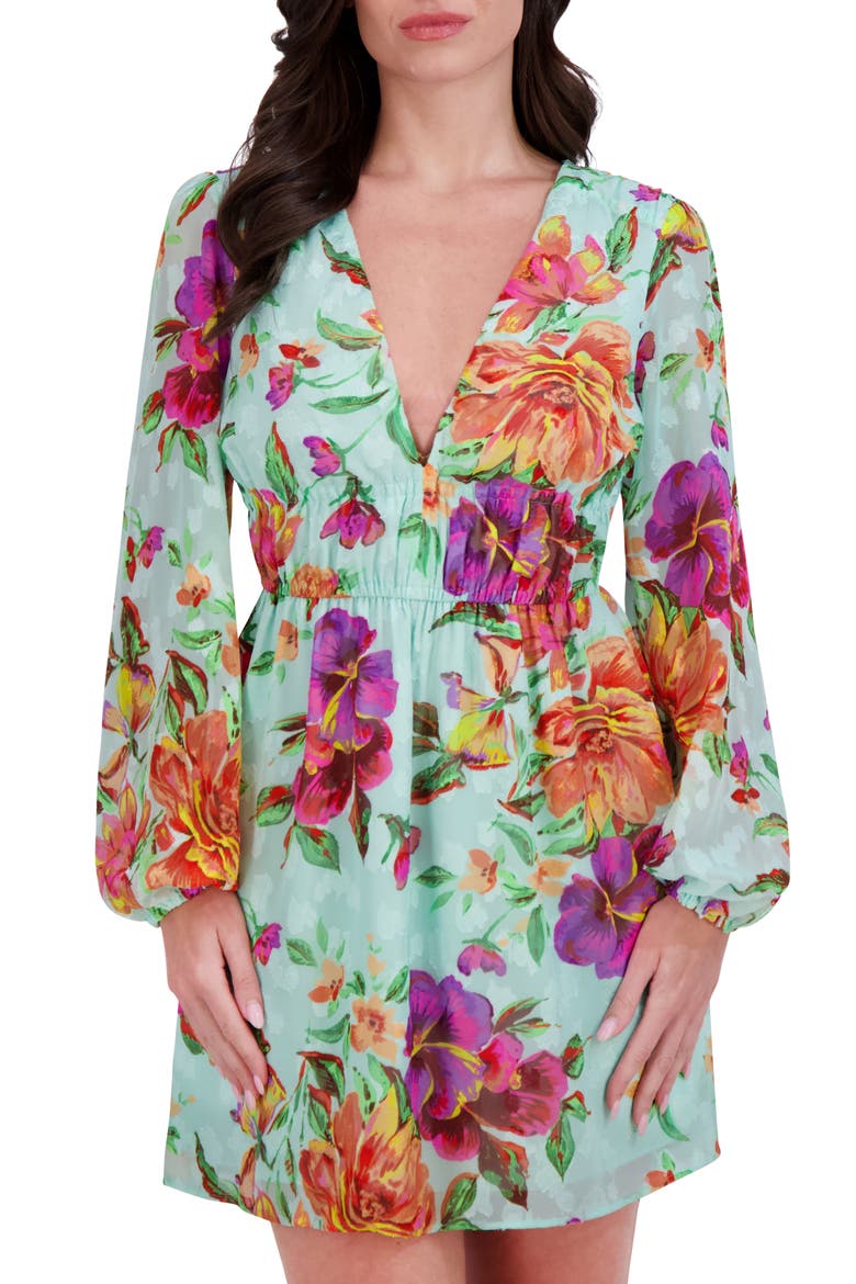 Printed Burnout Long Sleeve Dress, Alternate, color, MINT
