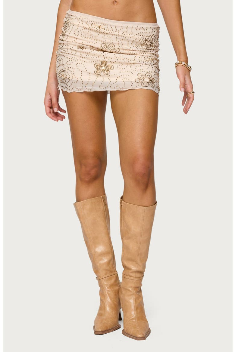 Astrid Floral Beaded Low Rise Miniskirt, Main, color, CREAM