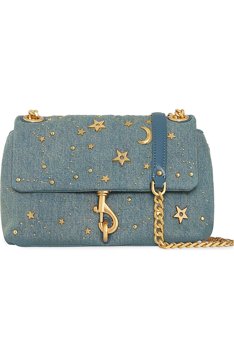 Rebecca Minkoff Edie Celestial Stud Quilted Denim Convertible Crossbody Bag, Main, color,