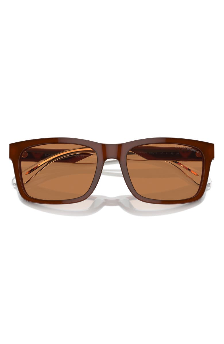 Emporio Armani 57mm Rectangular Sunglasses, Alternate, color, Shiny Opaline Brown / Brown