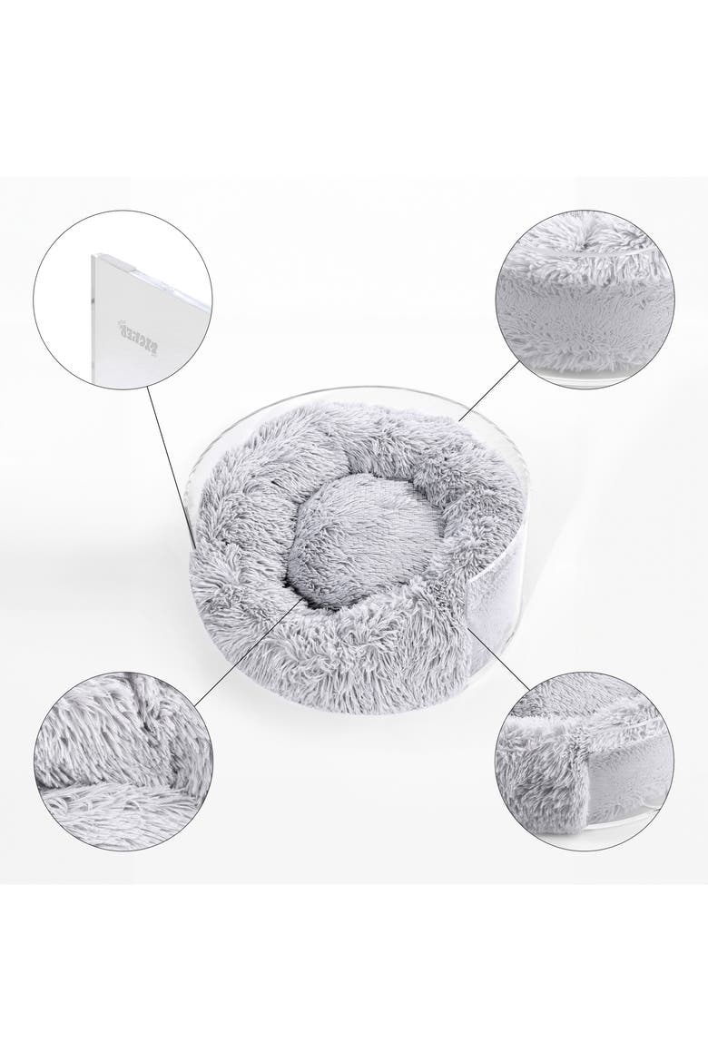 Bette 20.75" x 20.75" Small/Medium Modern Lucite Calming Fluffy Donut Pet Bed with Washable Cover, Alternate, color, Light Gray/Clear