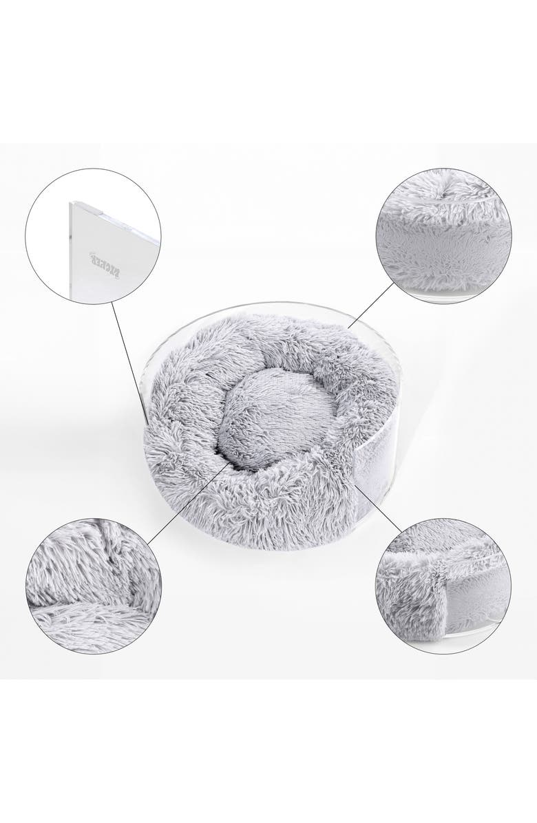 The Licker Store Bette 20.75" x 20.75" Small/Medium Modern Lucite Calming Fluffy Donut Pet Bed with Washable Cover, Alternate, color, Light Gray/Clear