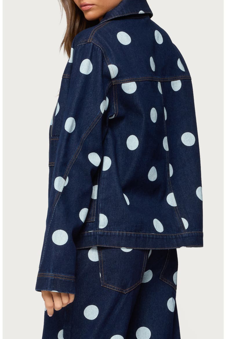 Leyah Polka Dot Oversize Denim Jacket, Alternate, color, DARK-BLUE