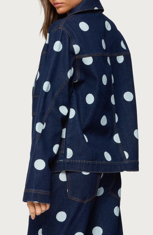 Edikted Leyah Polka Dot Oversize Denim Jacket In Blue