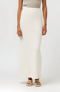 Modenaire Textured Knit Midi Skirt with Ribbed Stripe Pattern and Back Slit