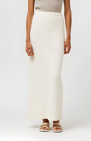 Modenaire Textured Knit Midi Skirt with Ribbed Stripe Pattern and Back Slit