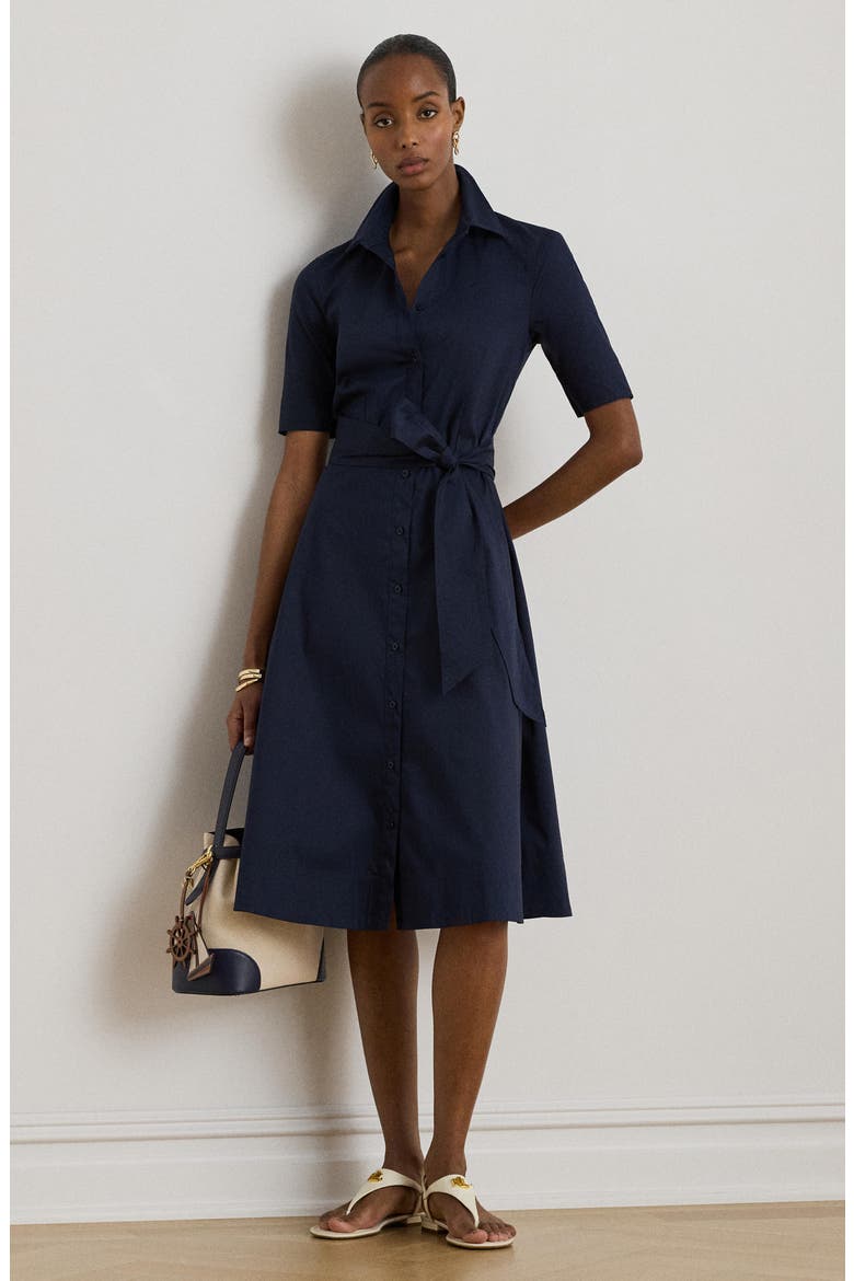 Finnbarr Belted Midi Shirtdress, Alternate, color, LAUREN NAVY BLUE