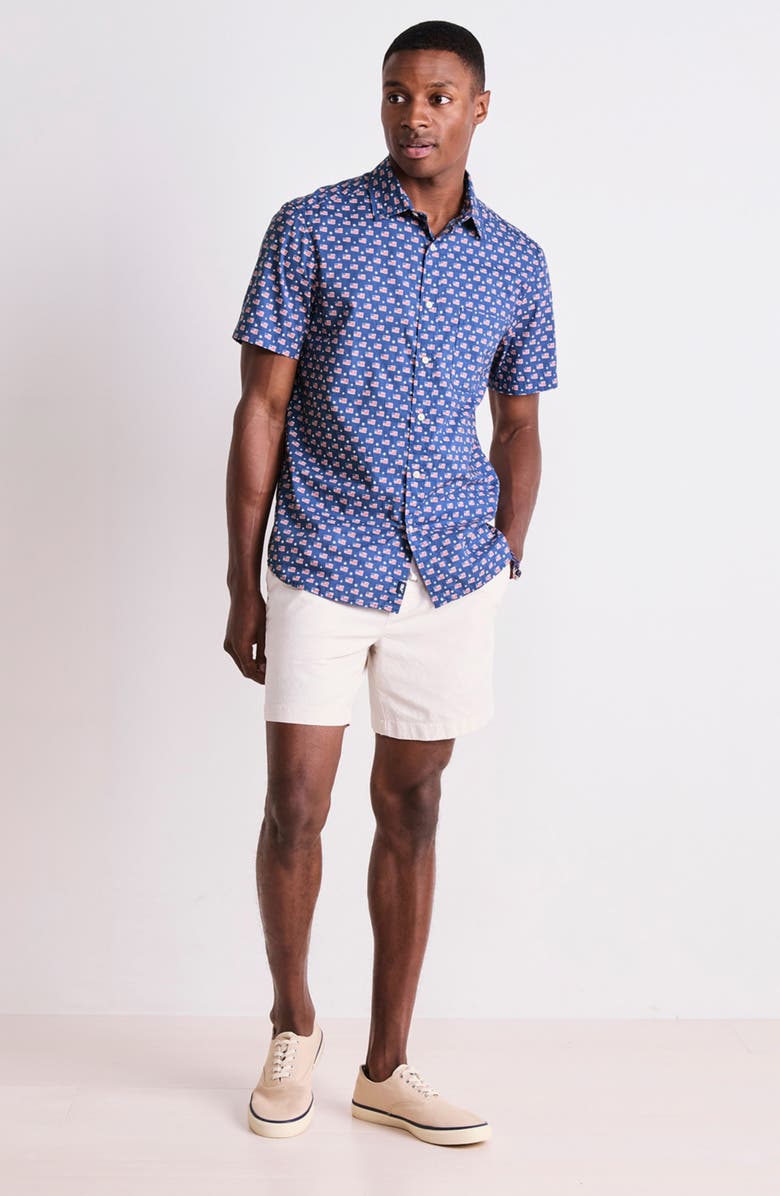 vineyard vines Flags & Stars Print Short Sleeve Cotton Button-Up Shirt, Alternate, color, 