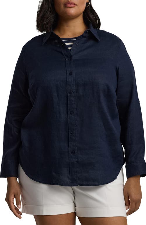 Ralph Lauren Lauren  Karrie Linen Button-up Shirt In Lauren Navy