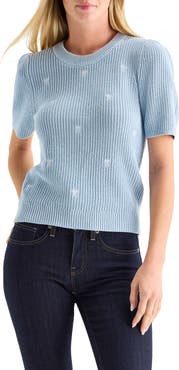 Lucky Brand Bow Embroidered Short Sleeve Sweater