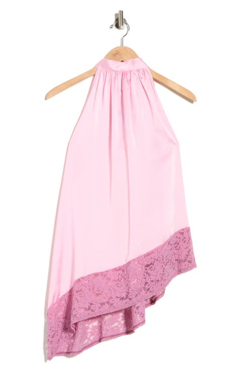 Sleeveless Lace Trim Satin Asymmetric Top (Plus)