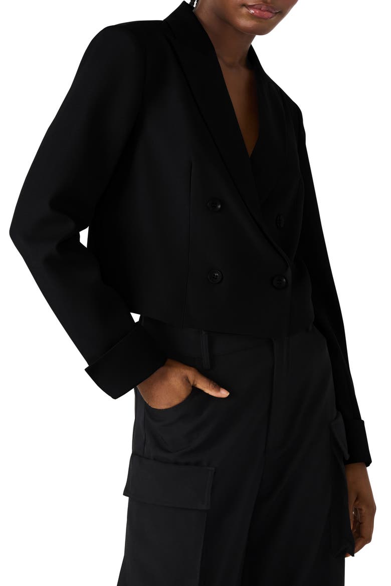 Rowane Double Breasted Crop Blazer, Alternate, color, BLACK