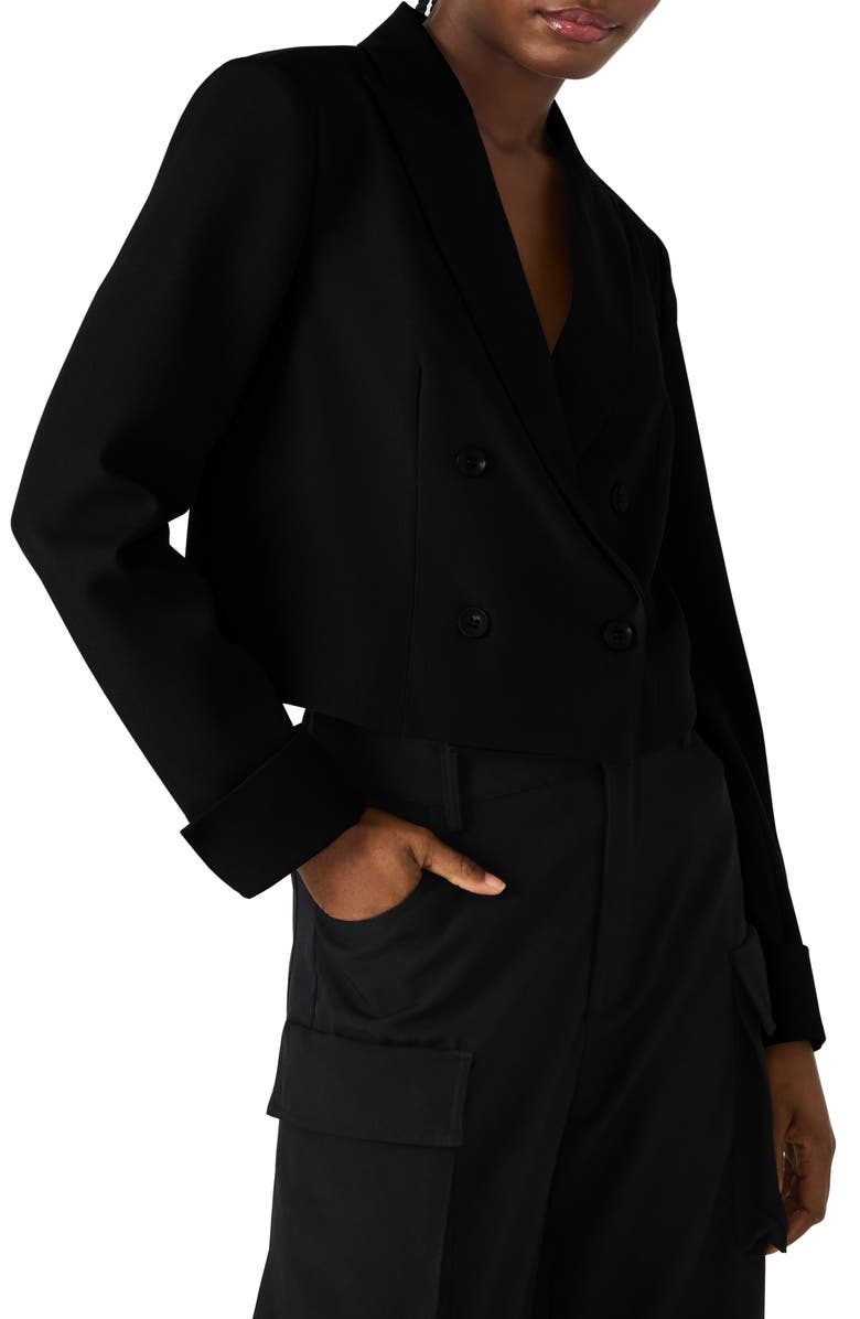 Steve Madden Rowane Double Breasted Crop Blazer, Alternate, color, Black