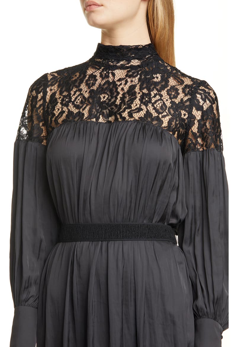 Lace Panel Long Sleeve Dress, Alternate, color, BLACK