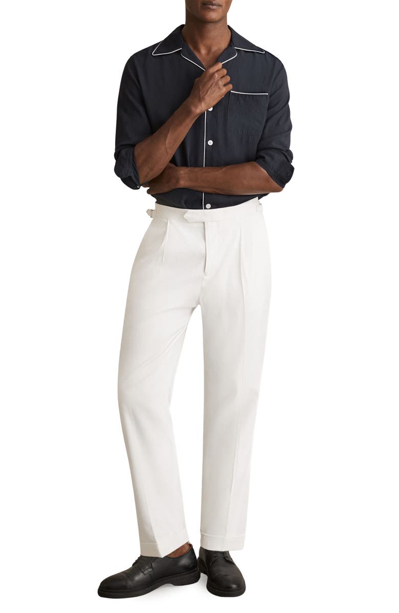 Reiss Josh Piped Button-Up Shirt, Alternate, color, Navy