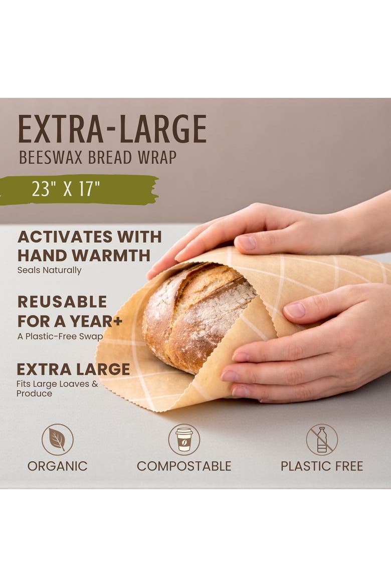 Beeswax Bread Wraps, Set of 2, Reusable Organic Cotton, 17"x23", Alternate, color, Beige