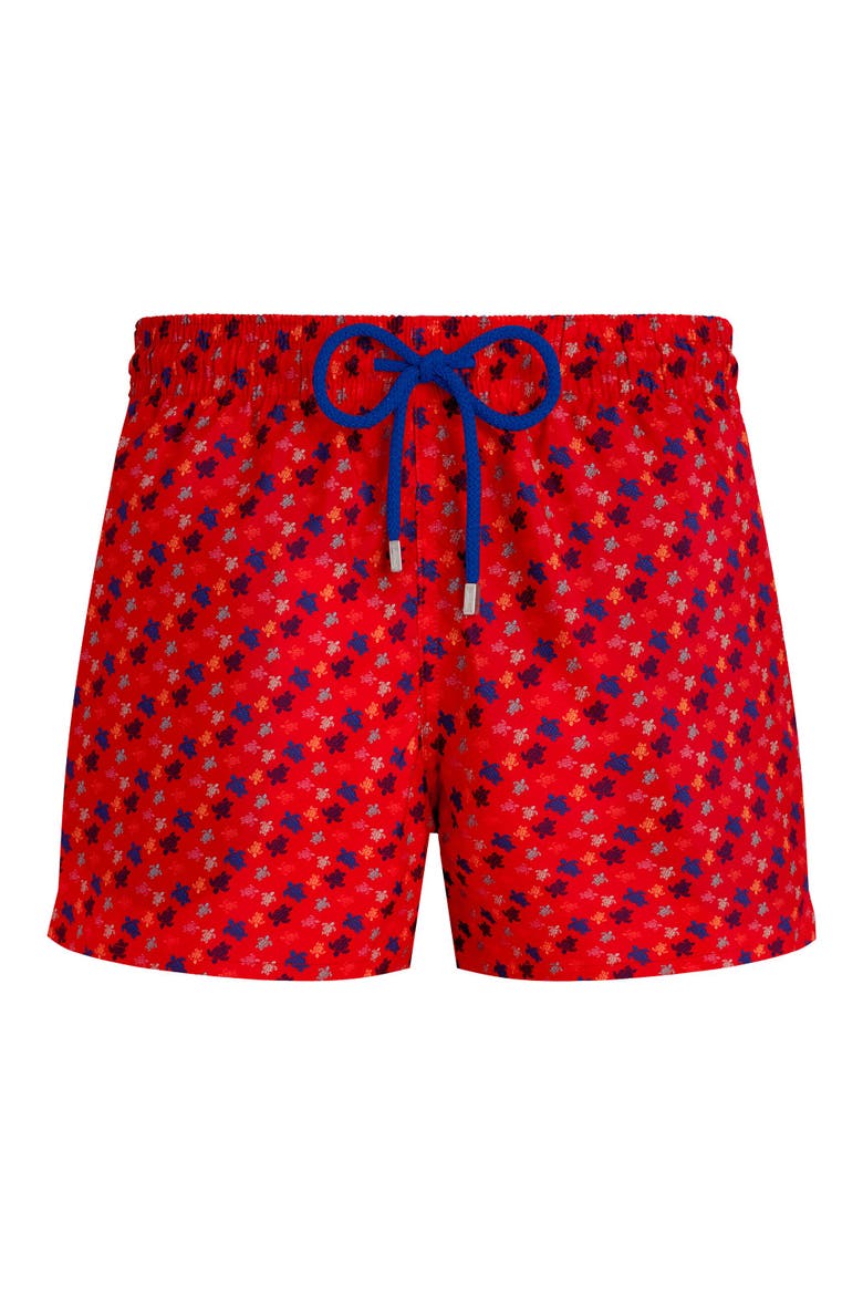 Men's Micro Ronde Des Tortues Rainbow Stretch Swim Shorts, Alternate, color, COQUELICOT