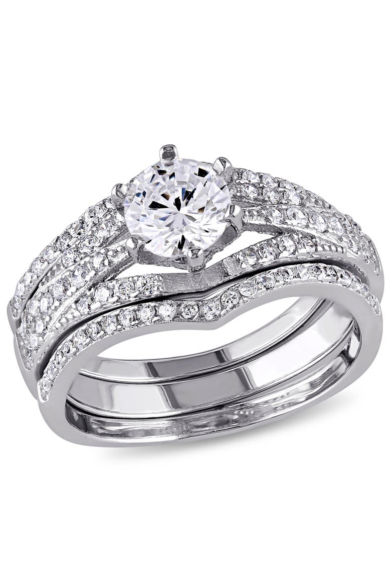 Cubic Zirconia Bridal Ring Set Sterling Silver, Main, color, Sterling Silver