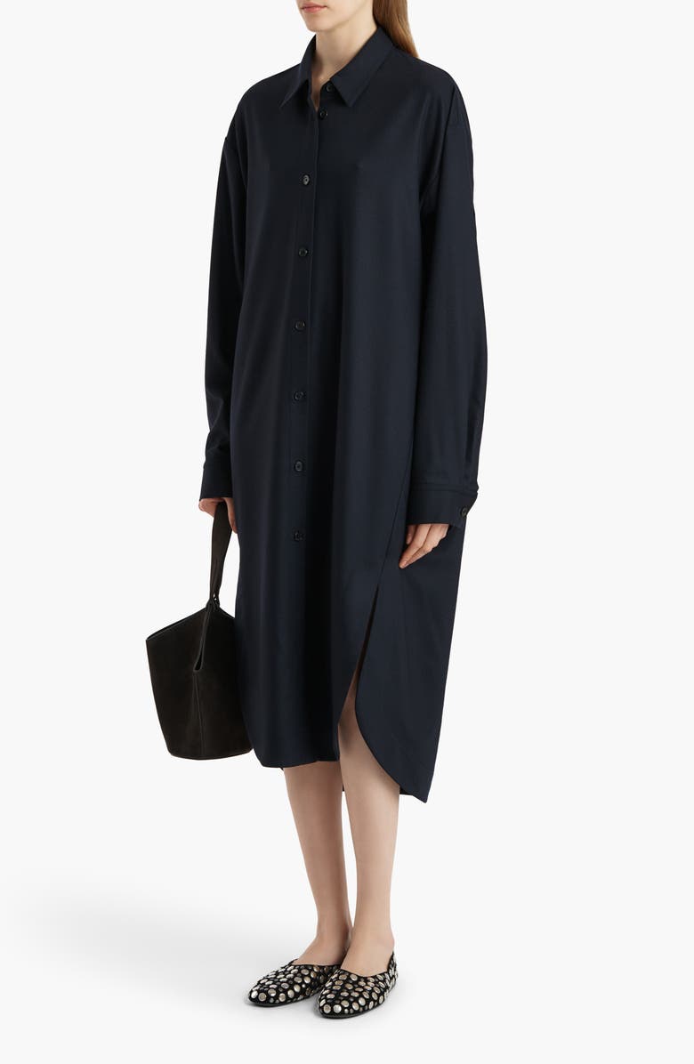 Khaite Gloria Long Sleeve Cotton Poplin Shirtdress, Alternate, color, Dark Navy