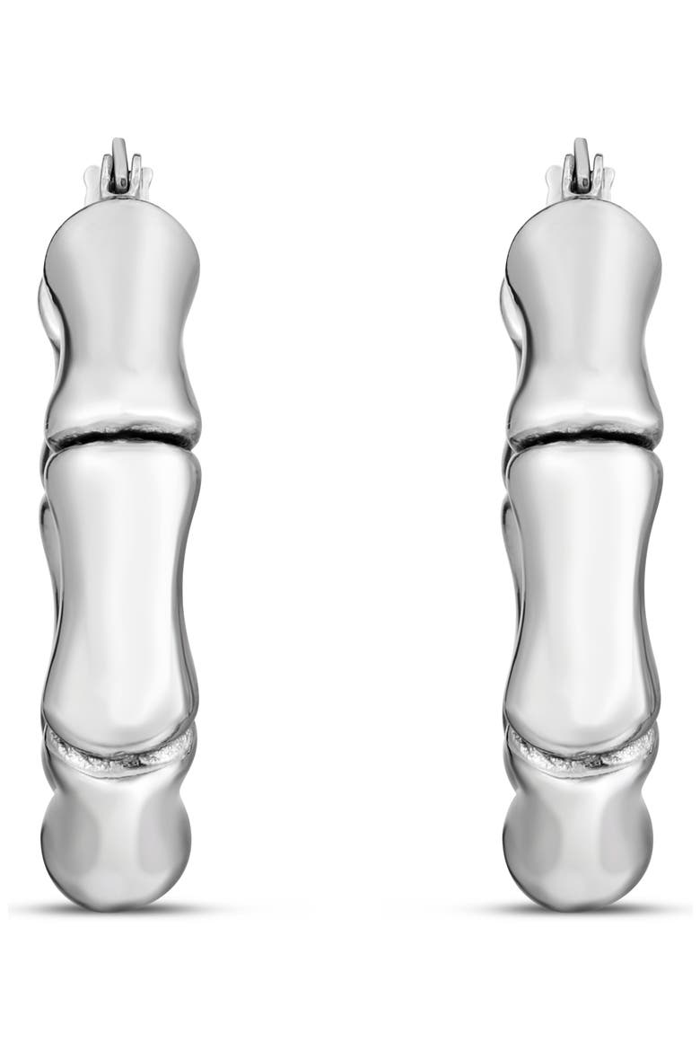 Rhodium Plated Sterling Silver Bamboo Hoop Earrings, Alternate, color, RHODIUM WHITE