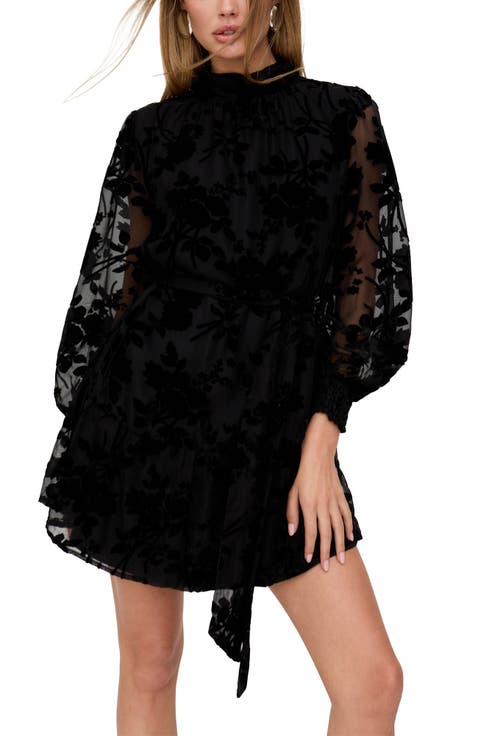 Brezze High Neck Velvet Burnout Mini Dress