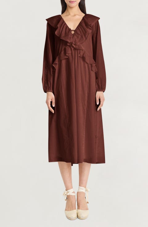 Ruffle Long Sleeve Midi Dress