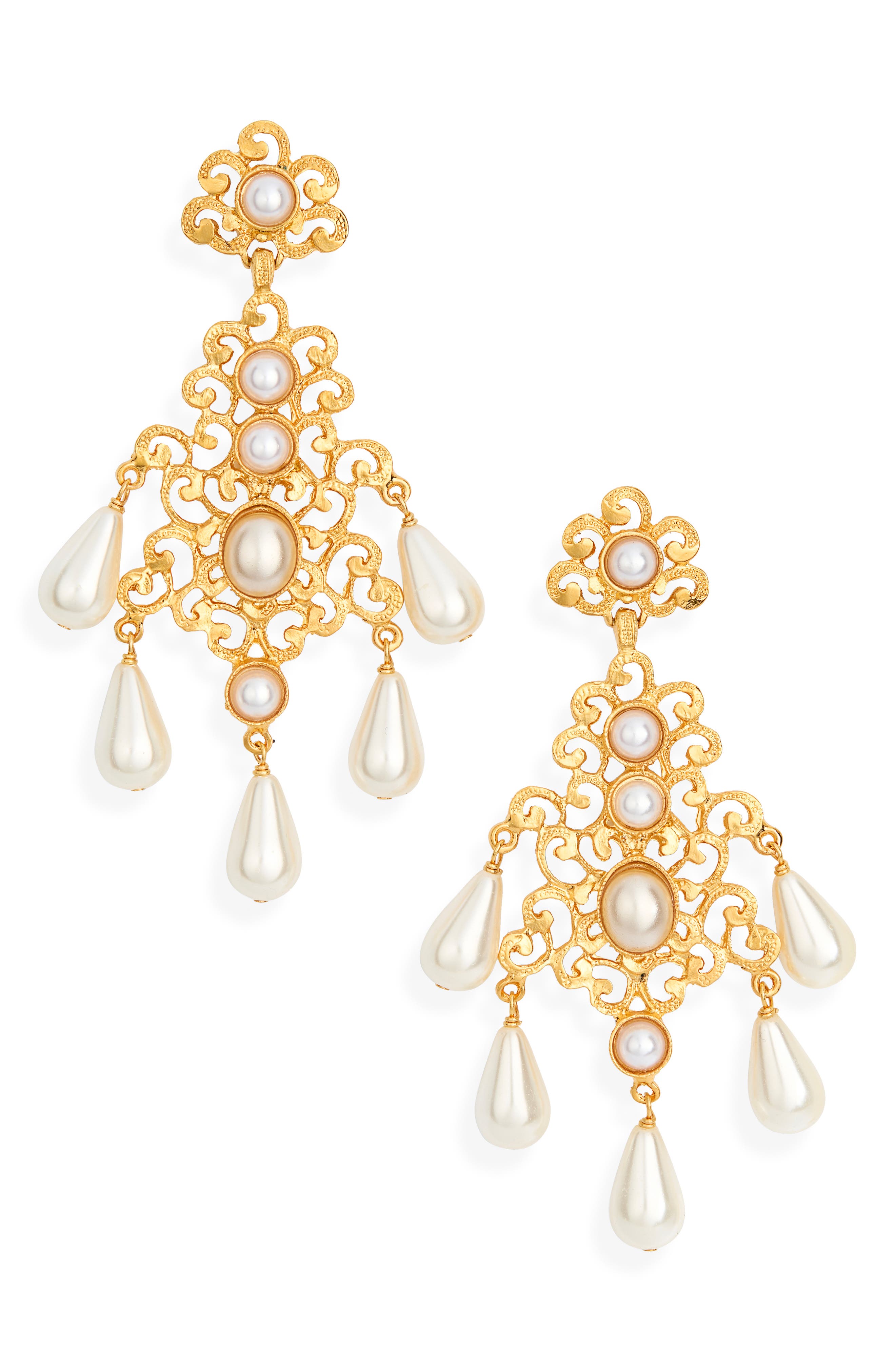 Kenneth Jay Lane Faux Pearl Chandelier Earrings
