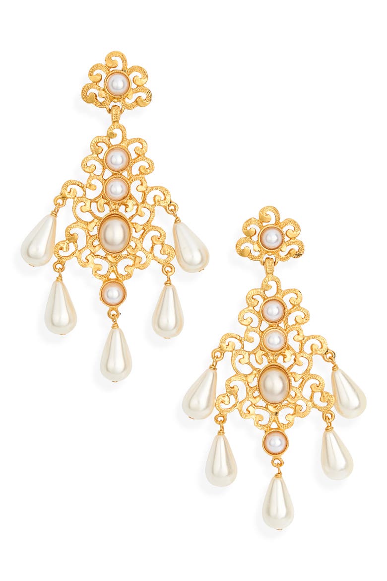Faux Pearl Chandelier Earrings, Main, color, GOLD