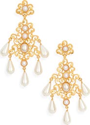 Kenneth Jay Lane Faux Pearl Chandelier Earrings