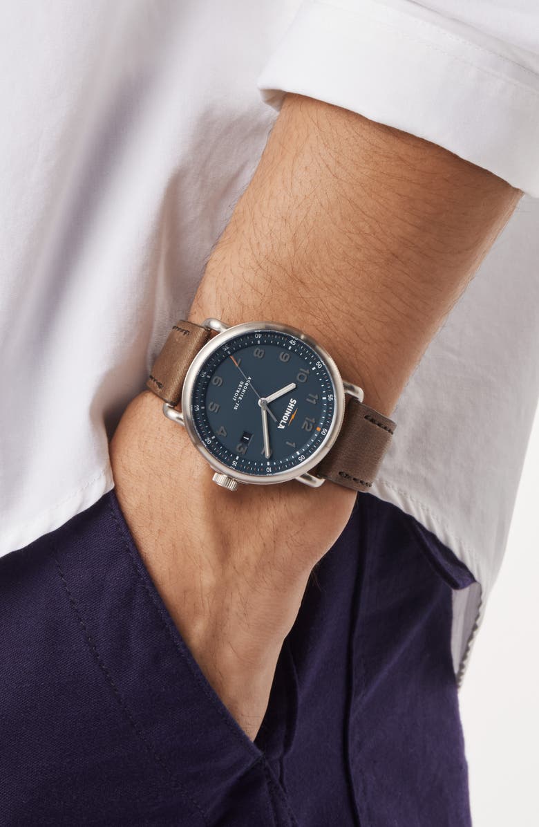 Shinola The Canfield Model C56 Leather Strap Watch, 43mm, Alternate, color, Brown