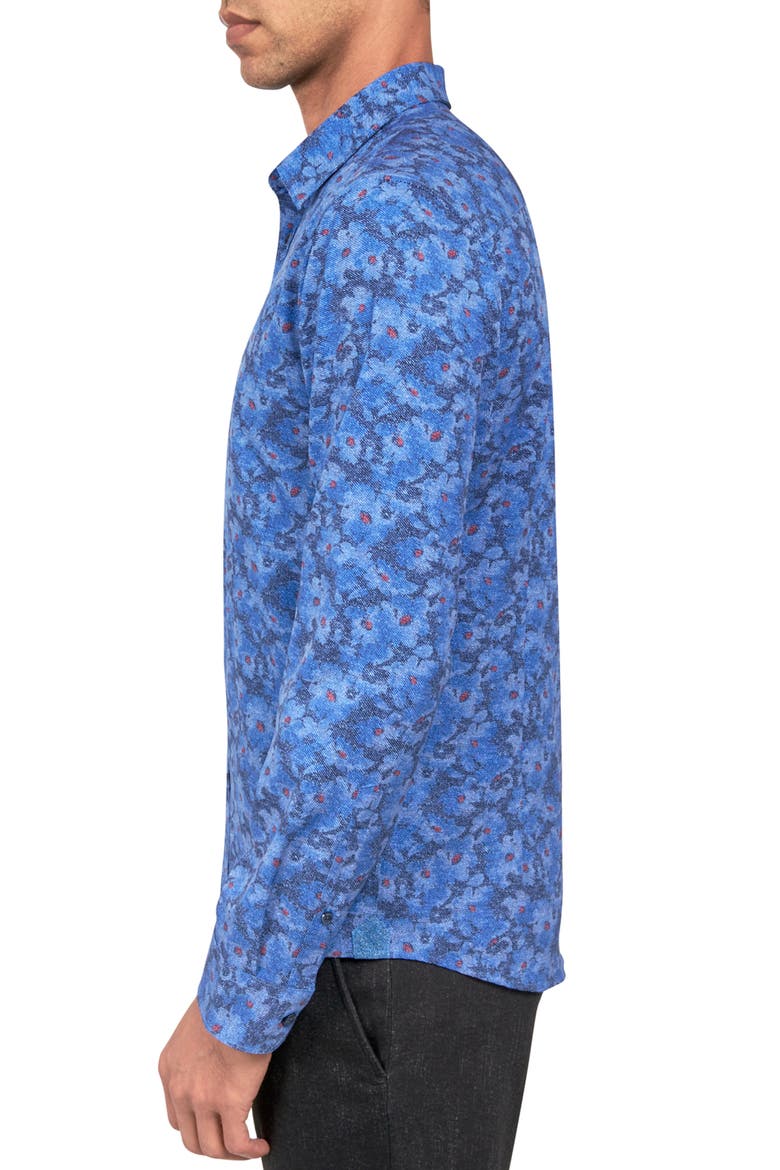 Slim Fit Denim Floral 4-Way Stretch Performance Long Sleeve Shirt, Alternate, color, NAVY