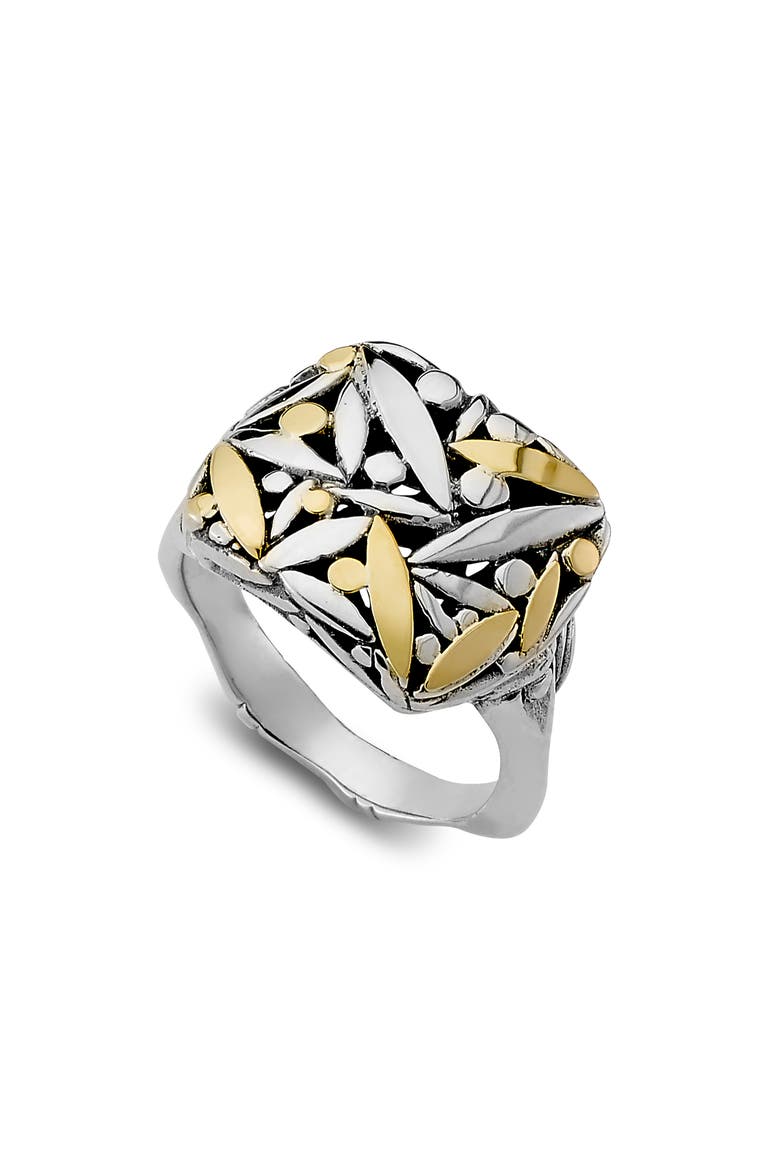 Leaf Design Wide Band Ring, Main, color, SILVER AND GOLD