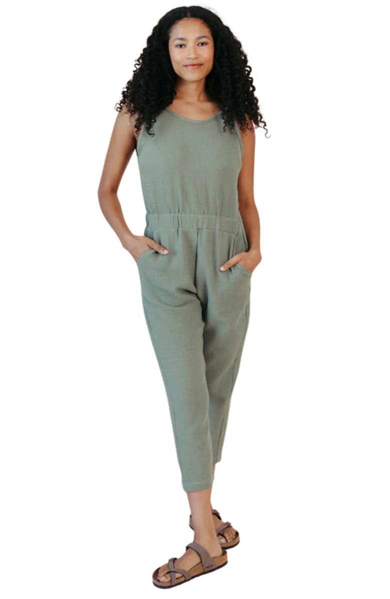 POPLINEN Plus Jameela Organic Cotton Gauze Jumpsuit, Main, color, Seagrass
