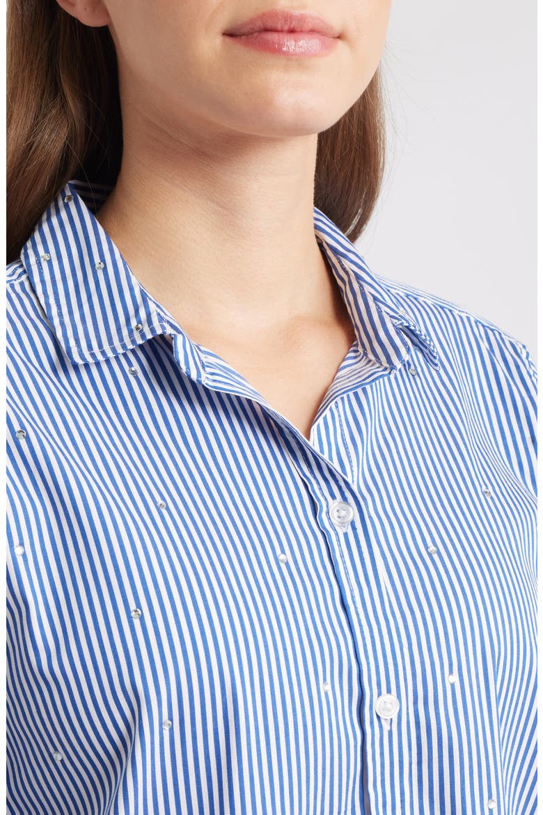 Lynden Embellished Stripe Cotton Blend Button-Up Shirt, Alternate, color, BLUE STONE