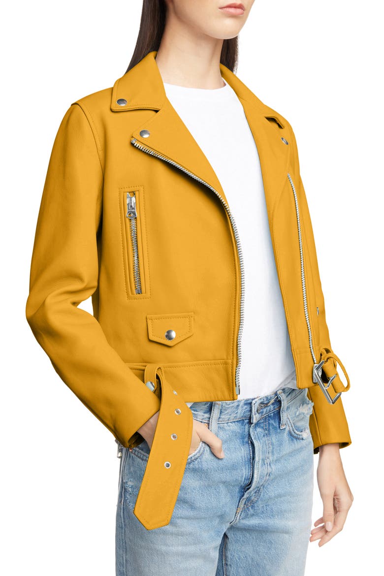 Mock Core Leather Moto Jacket, Alternate, color, SUNFLOWER YELLOW